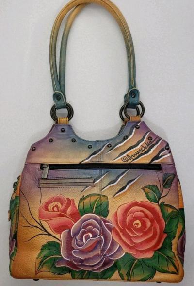 Handpainted leather handbag Anuschka Tiger in Roses - Thumbnail 2