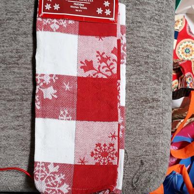 Grace Linens Holiday Kitchen Towel Set Red White Cotton Plai - Thumbnail 2