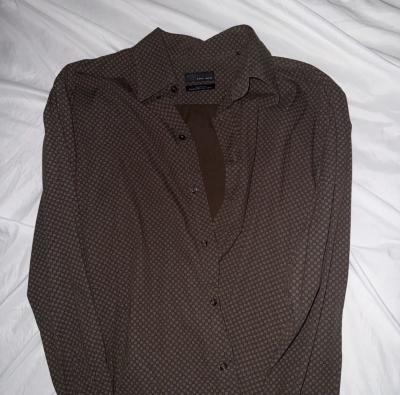 Zara men plaid pattern checkered brown large long sleeve shi - Thumbnail 5
