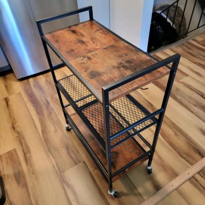 Walnut Steel Shelves on Wheels for Kitchen Dining Living - Thumbnail 3