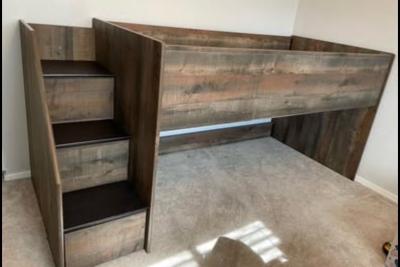 Youth twin bed with storage steps and play area underneathco