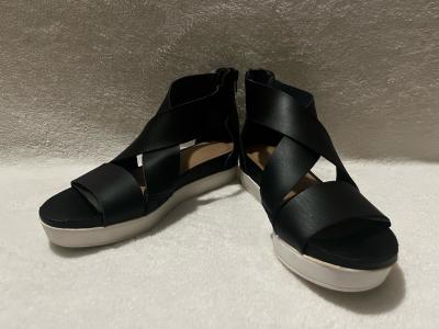 Womens Black CrissCrossStrap Wedge Sandals with Back Zipper - Thumbnail 2