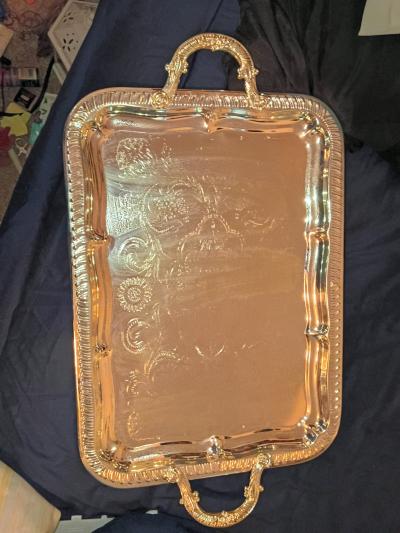 Vintage Silver Plated Serving Tray  Ornate Handled  Footed - Thumbnail 4