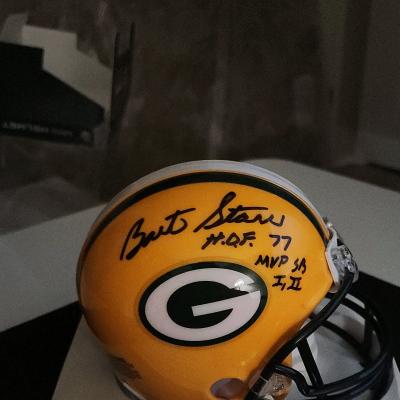 Bart Starr SB I and II MVP autographed mini helmet