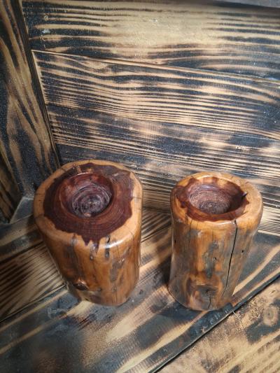 handcrafted tea light or candle cedar stand sold in pairs - Thumbnail 10