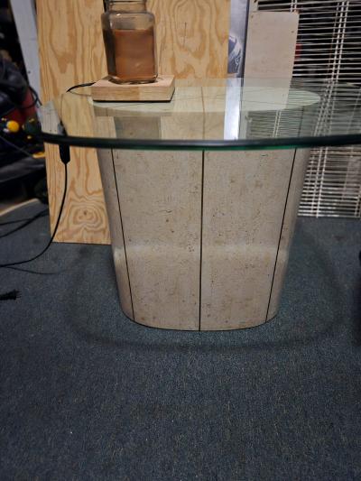 Glass top tavertine coffee and side table set - Thumbnail 3