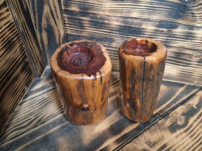 handcrafted tea light or candle cedar stand sold in pairs - Thumbnail 2