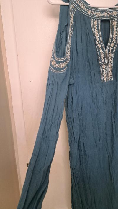 Time and Tru XL Blue Cold Shoulder Embroidered Dress - Thumbnail 2