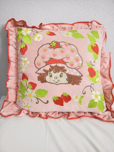 Strawberry shorcake embroidered velvet ruffle pillow