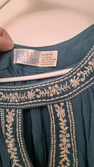 Time and Tru XL Blue Cold Shoulder Embroidered Dress - Thumbnail 3