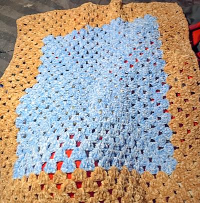 Brown and Blue Crib or stroller blanket