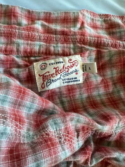 True religion men plaid red gray short sleeve button up down - Thumbnail 3