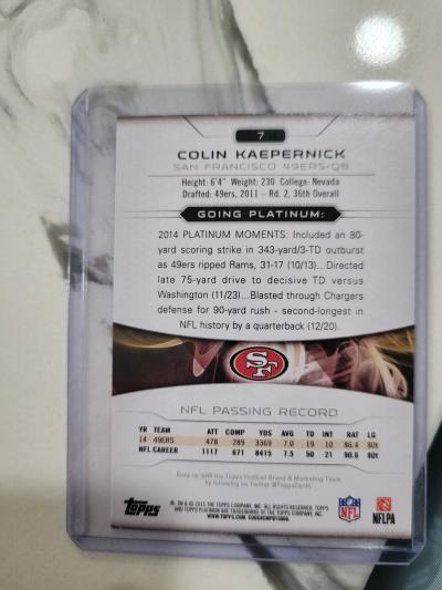 2015 Topps Platinum Colin Kaepernick Card - Thumbnail 2