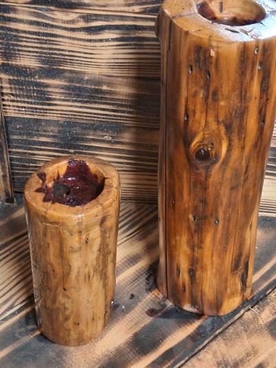 handcrafted tea light or candle cedar stand sold in pairs - Thumbnail 7