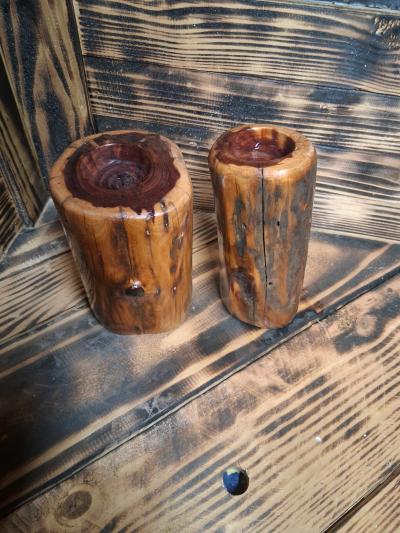 handcrafted tea light or candle cedar stand sold in pairs