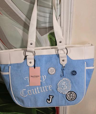 Juicy Couture Girls Rule Tote Blue Gleam Large Y2K Patch Bag