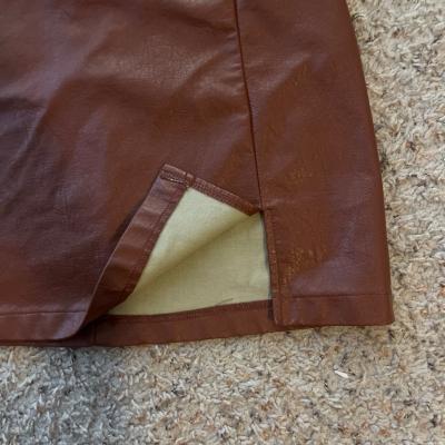 brown faux leather skirt - Thumbnail 3