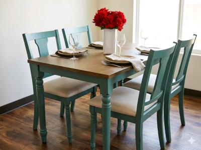 teal and brown wood table with 4 chairs make offer