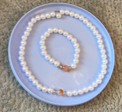 real gem plus pearl set of necklace and bracelet handmade