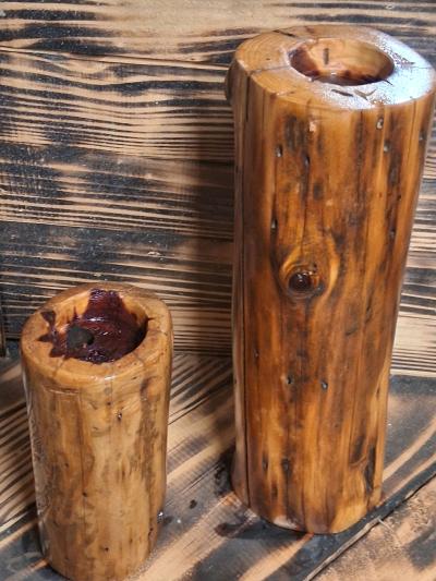 handcrafted tea light or candle cedar stand sold in pairs - Thumbnail 6