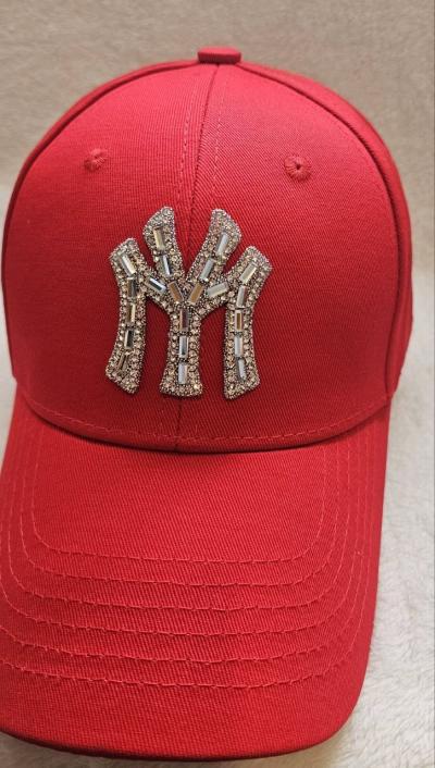 Stylish red fashion cap with shiny rhinestone design - Thumbnail 3