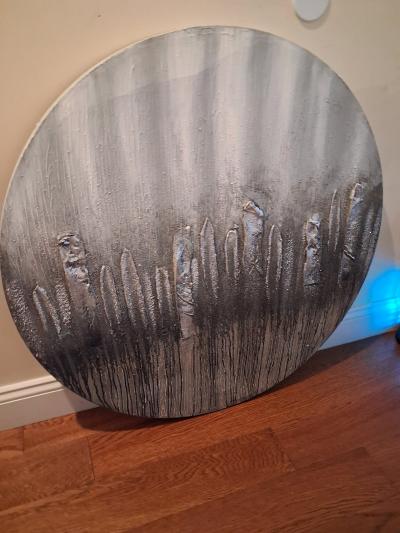 Circular Silver Abstract Textured Painting