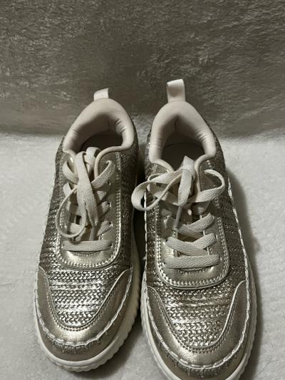 Womens Low Top Woven LaceUp Sneakers in Metallic Gold Silver - Thumbnail 4