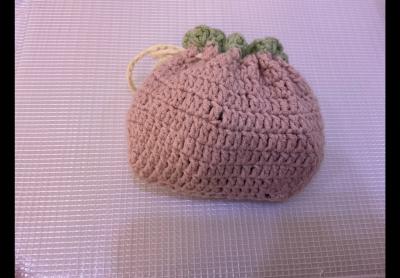crocheted handmade strawberry pouch