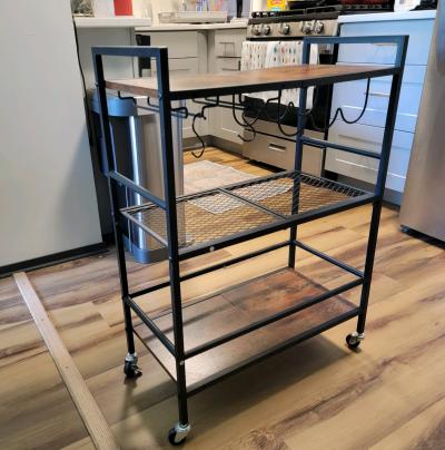 Walnut Steel Shelves on Wheels for Kitchen Dining Living - Thumbnail 4