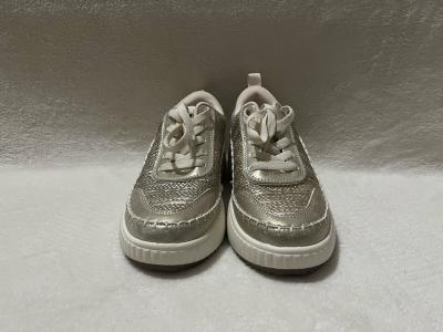 Womens Low Top Woven LaceUp Sneakers in Metallic Gold Silver