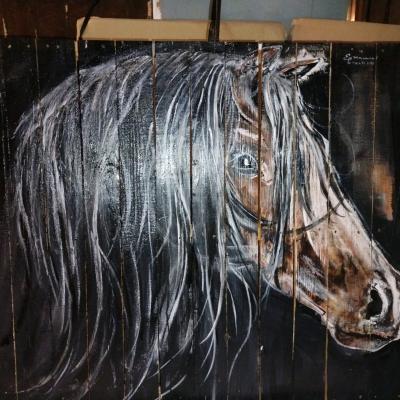 Painted Horse Portrait on Reclaimed Wooden Pallet