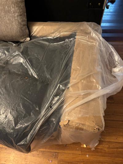 grey and navy loveseat - Thumbnail 5