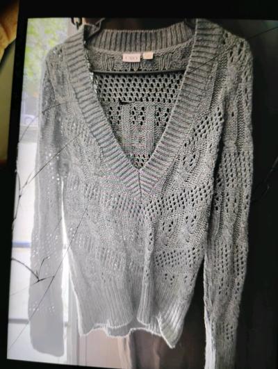 A Sexy Womans New Grey Long Sleeve VNeck Sweater