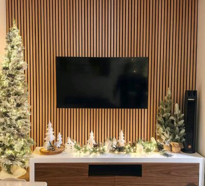 Custom TV Wall Design Fireplaces Wood Slat Stone Accent Wall - Thumbnail 2