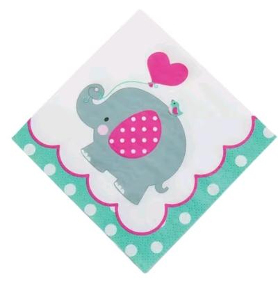 1st Birthday Pink Elephant Party Beverage Napkins  16 Pc