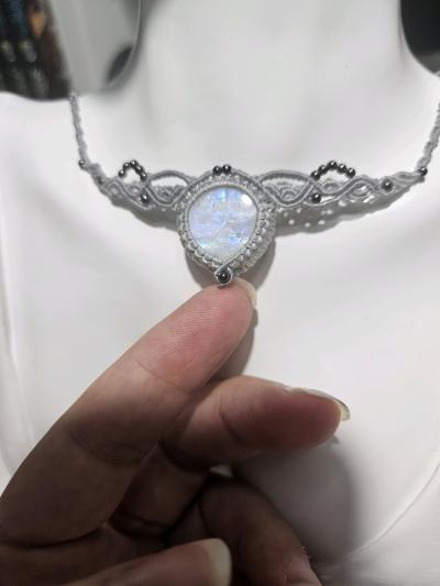 Handmade Macrame Moonstone Necklace - Thumbnail 2