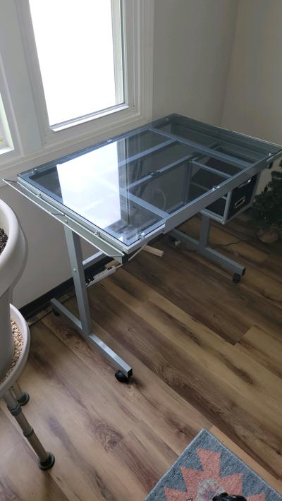 Glass Top Desk Arts Crafts Drafting Drawing Easy adjustable - Thumbnail 4