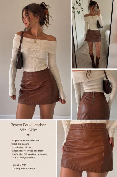 brown faux leather skirt