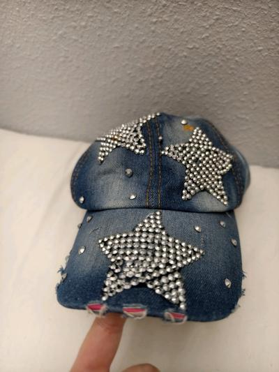 Y2K Denim Star Rhinestone Cap - Thumbnail 2