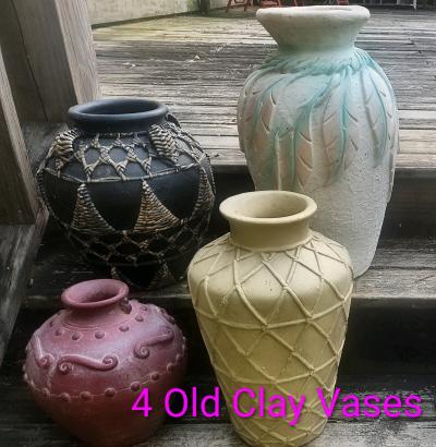 4 Beautiful Clay Assorted Sizes and Shapes Vases