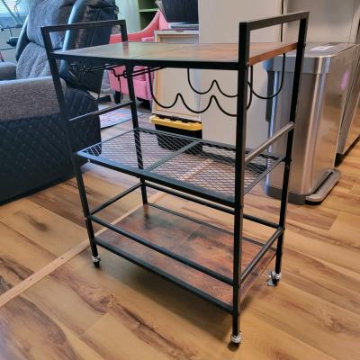 Walnut Steel Shelves on Wheels for Kitchen Dining Living - Thumbnail 5