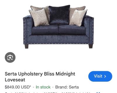 grey and navy loveseat - Thumbnail 10