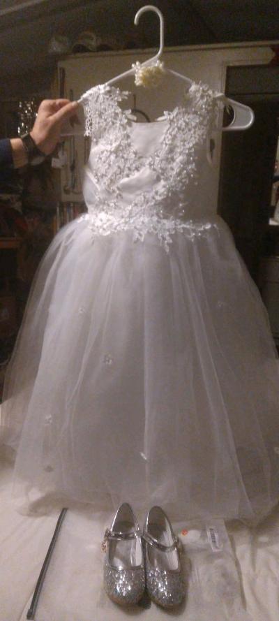 Both dresses are a size 8 and 13 shoes