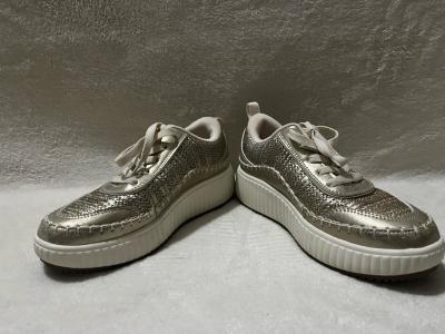 Womens Low Top Woven LaceUp Sneakers in Metallic Gold Silver - Thumbnail 2