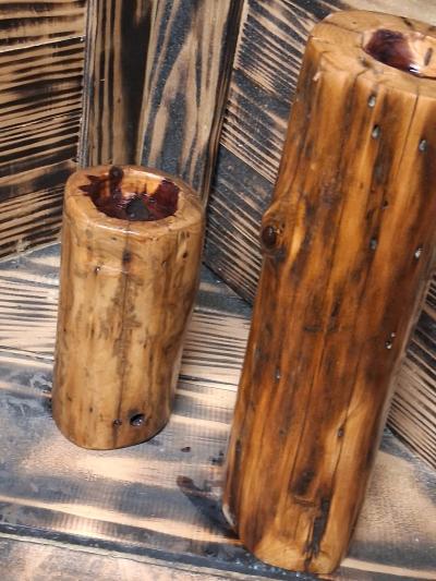 handcrafted tea light or candle cedar stand sold in pairs - Thumbnail 8