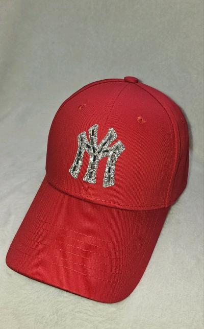 Stylish red fashion cap with shiny rhinestone design - Thumbnail 5