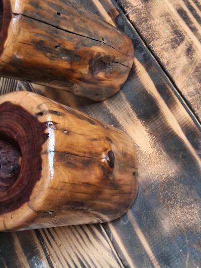 handcrafted tea light or candle cedar stand sold in pairs - Thumbnail 4