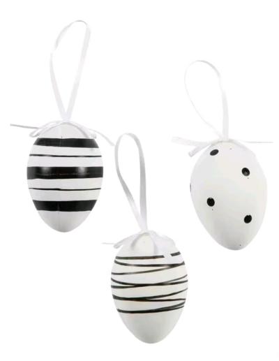 2 14 Black  White Patterned Easter Ornaments  12 Pc