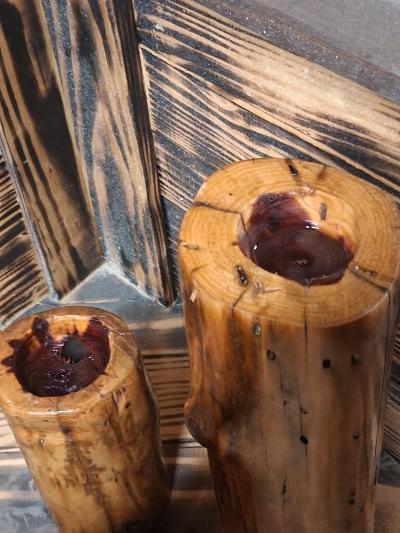 handcrafted tea light or candle cedar stand sold in pairs - Thumbnail 9