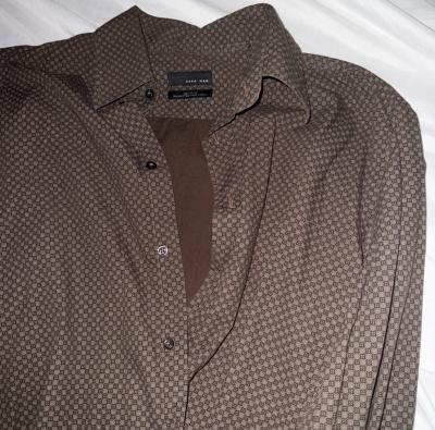 Zara men plaid pattern checkered brown large long sleeve shi - Thumbnail 3